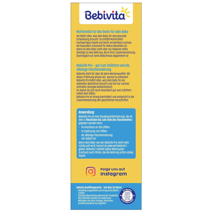 Молочна суміш для немовлят Bebivita PRE (5 x 500 г), з народження, містить лише лактозу як вуглевод, підходить для прикорму 500 г (5 упаковок)