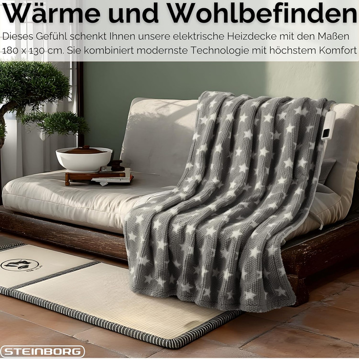Електрична ковдра з підігрівом Steinborg з автоматичним вимиканням, 180x130 см, затишна електрична ковдра з підігрівом, м&39яка ковдра для ліжка або дивана, термоковдра, електрична ковдра з підігрівом, ковдра для ліжка з підігрівом, 9 налаштувань нагріву,