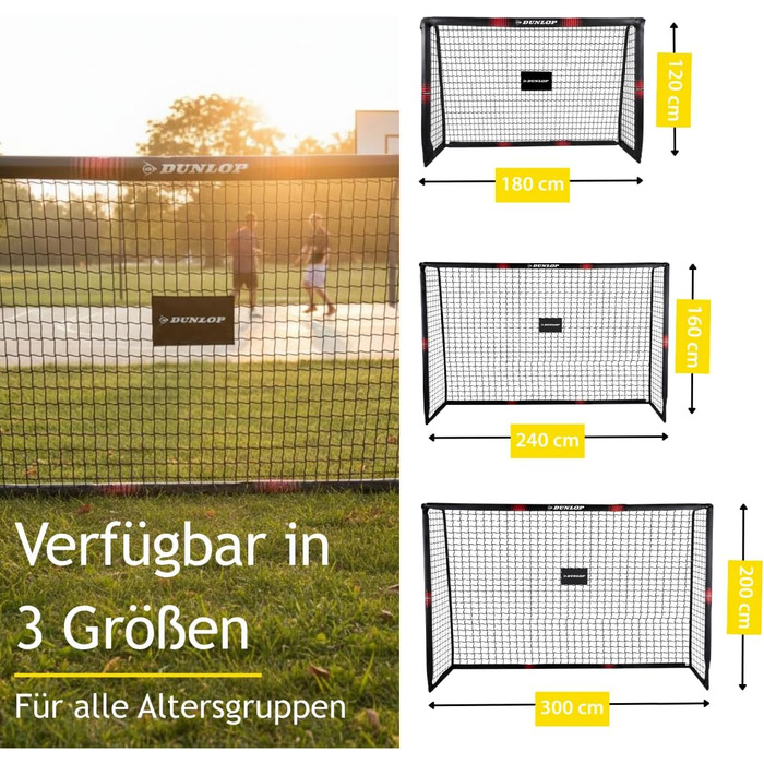 Футбольні ворота Dunlop - Футбольні ворота 300 x 200 x 90 см - Футбольні ворота - Футбольні ворота для саду, дітей та дорослих - Футбольне тренувальне обладнання, для приміщень та вулиці - Металеві - Чорний/Білий, Чорний/Червоний 180x120x60 см