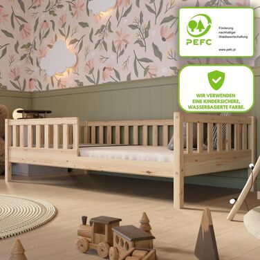 Дитяче ліжко 80x160 см Високе підлогове ліжко Монтессорі з дерева із захистом від падіння Безпечне дитяче ліжко Скандинавський дизайн, легке складання Crazy Basic 160 x 80 см Натуральне дерево Високе