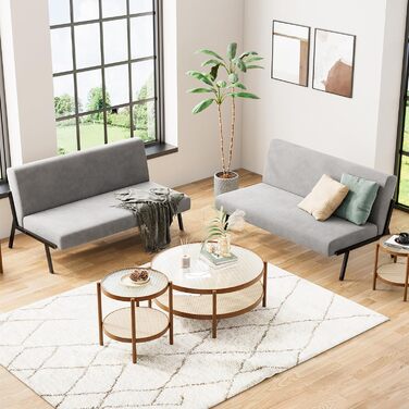 Двомісний диван Dripex, сучасний тканинний диван з металевим каркасом, диван-ліжко зі спинкою, двоспальний диван для вітальні/спальні, вантажопідйомність 150 кг, 112 x 75 x 68 см, сірий