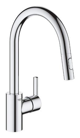 Кухонний змішувач GROHE Feel, 2 режими струменя (з висувним виливом, поворот на 360, економія води завдяки регулятору витрати, монтаж без інструментів), хром, 31486001
