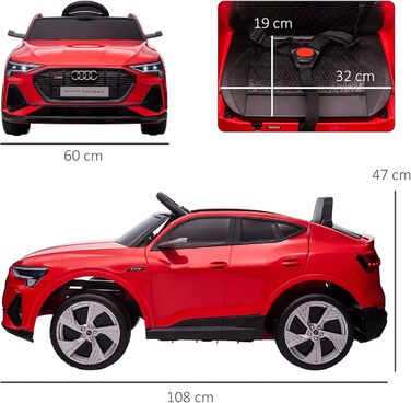 Дитячий електромобіль HOMCOM 12V електромобіль Audi E-tron з пультом дистанційного керування, ремінь безпеки, музика (MP3/USB/TF),