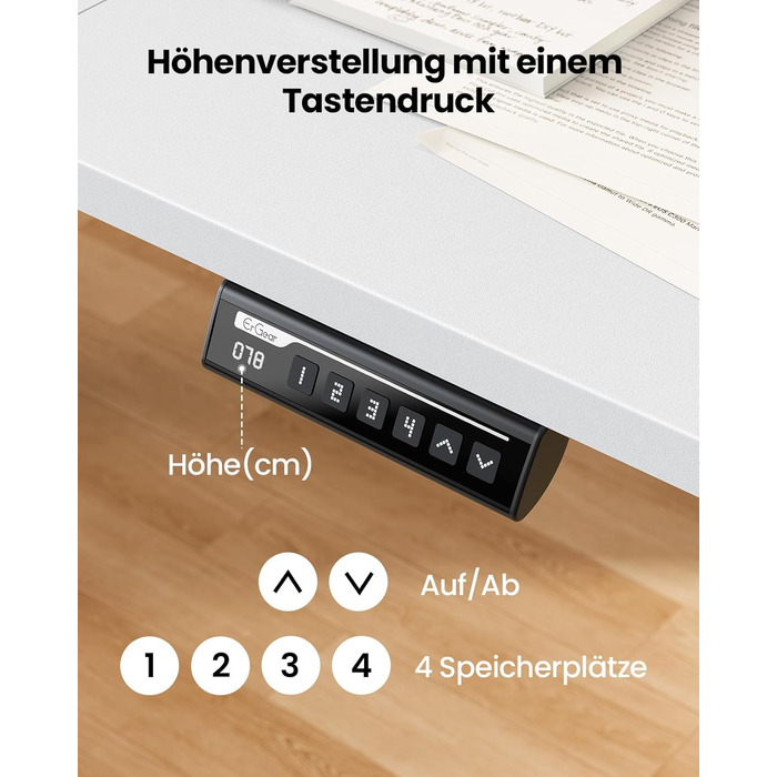 Електрично регульований по висоті стіл 140x70 см, Стіл з регульованою висотою та 4 функціями пам&39яті, Ігровий стіл із чотирисекційною стільницею, Білий 140 x 70 см
