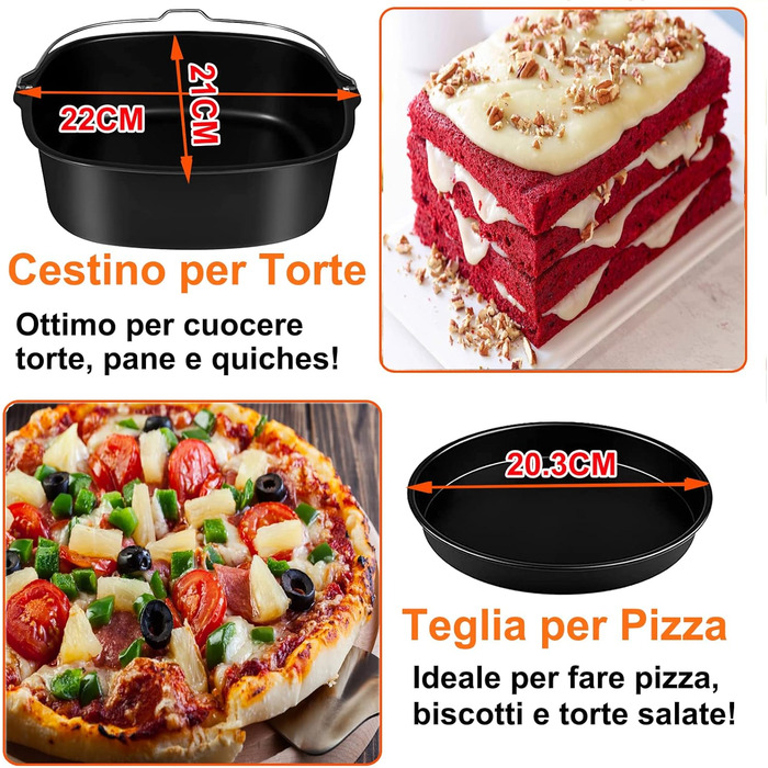 Аксесуари для фритюрниці 22 см Набір із 13 предметів, аксесуари для квадратної фритюрниці з антипригарним покриттям без бісфенолу А з силіконовою формою, сумісні з COSORI Princess Innsky Uten KLAMER Tefal 5.5 л, 5.6 л 6.5 л фритюрниці Фритюрниця