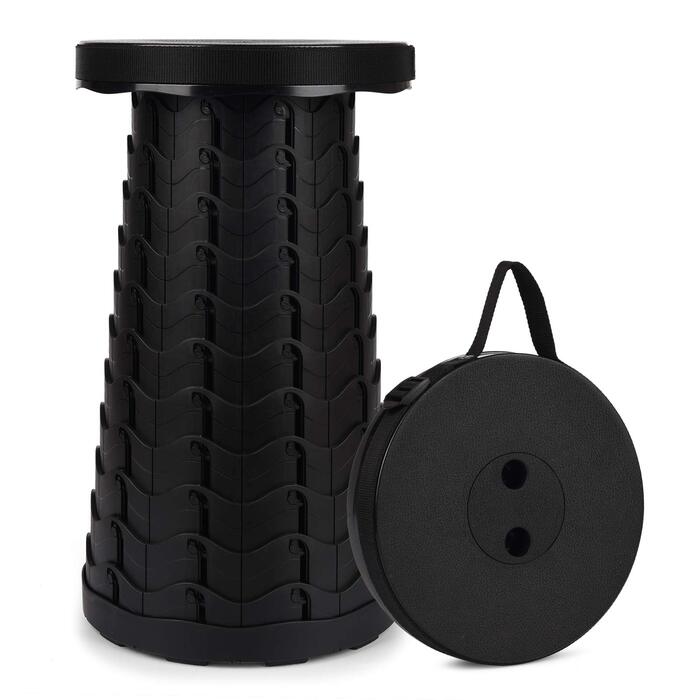 Портативний складний стілець, міні-телескопічний стілець другого покоління, легкий кемпінговий стілець для кемпінгу на свіжому повітрі, риболовлі, барбекю, кухні в приміщенні, вантажопідйомність 397 фунтів (чорний)