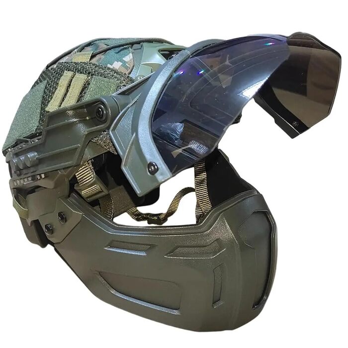 Шолом для пейнтболу з захисним чохлом Tactical Fast, напівмаскою та захисними окулярами, що регулюються на 90, повний захист обличчя для полювання, ЗЕЛЕНИЙ