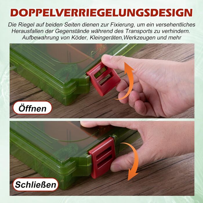 Прозора скринька для рибальських снастей з вимірювальною лінійкою, регульованими роздільниками та нековзними подвійними засувками для рибальських аксесуарів Ергономічна ручка (опціонально) з ручкою для перенесення, 2 шт. (27,5*18,5*4,2 см), 3600 -