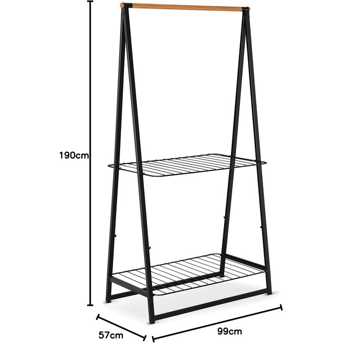Вішалка для одягу Linn - Дві полиці з регульованою висотою - Вішалка для одягу - Вішалка для одягу - Розвішування, провітрювання або сушіння одягу - Економія місця - Стабільна та стабільна - Чорна - Велика