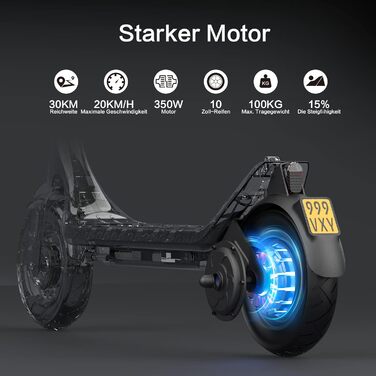 Електросамокат з допуском до дорожнього руху, електросамокат LEQISMART A11, 10-дюймові шини, запас ходу 30 км, 20 км/год, складний