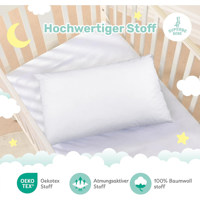 Бавовняна дитяча подушка Oeko-Tex біла - Ідеальна подушка для дітей від 1 до 3 років - 33x45 см М'яка, гіпоалергенна подушка, легк