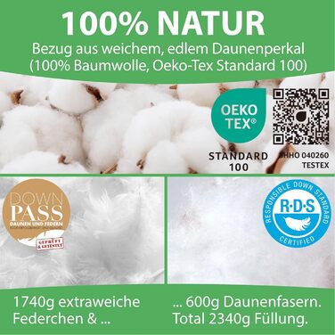 Подушка Welldora преміум-класу 80x80 100 пух та пір&39я Інноваційний дизайн Puff Cloud для максимального комфорту та ергономіки Подушка середньої жорсткості, медично протестована, сертифікована Oeko-Tex у Швейцарії, 80 x 80 см