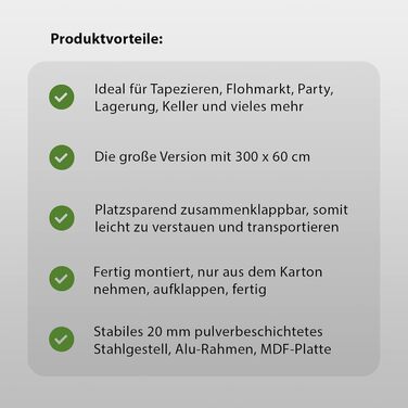Складаний алюмінієвий стіл для шпалер TRUTZHOLM 300x60 см Багатофункціональний стіл із практичною вимірювальною шкалою Вантажопідйомність до 30 кг, стійка МДФ-плита товщиною 3 мм