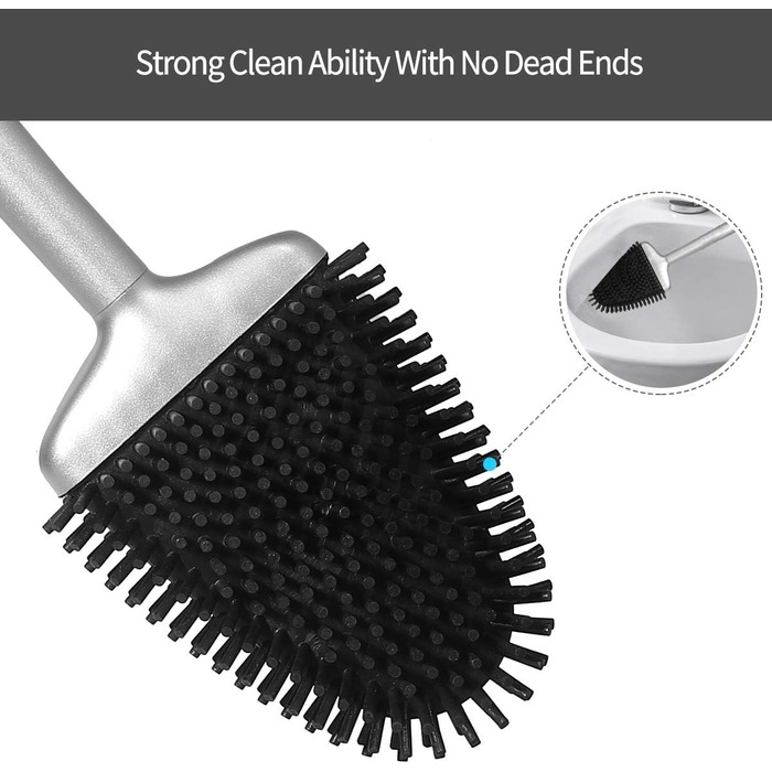 Щітка для туалету з тримачем, силіконова щітка для туалету, ефективне очищення, набір щіток для настінного та стоячого туалету для
