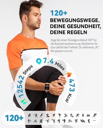 Розумні годинники для жінок та чоловіків, фітнес-годинник, фітнес-трекер з більш ніж 120 спортивними режимами, крокомір, монітор сну, водонепроникність IP68, розумний годинник для Android/iPhone (золотистий, 1.91)