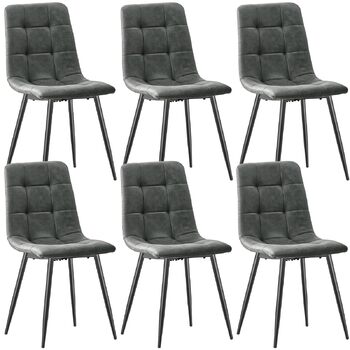Обідні стільці LEWE, Комплект із 6 шт., М&39які стільці, Стільці для їдальні, Стілець з м&39якою тканиною Technology, Кухонний стілець, Стілець для вітальні, Дизайнерський стілець зі спинкою та металевими ніжками, 6 темно-сірих