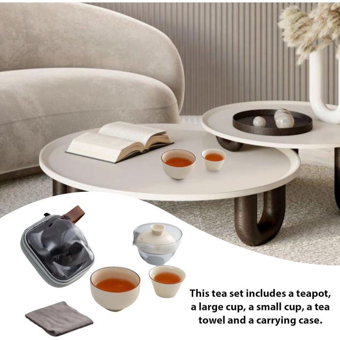Компактний чайний набір Затишний чай керамічний чайник та чашки з рушником для подорожей, портативний набір для чаювання, ідеальний для пікніків, подорожей та кемпінгу, вишуканий подарунковий набір.