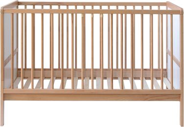 Дитяче ліжко Nelly 120x60 см Дитяче ліжко Натуральний/Білий Бук Регульована висота у 2 напрямках 3 знімні перекладини Сертифіковано EN 716