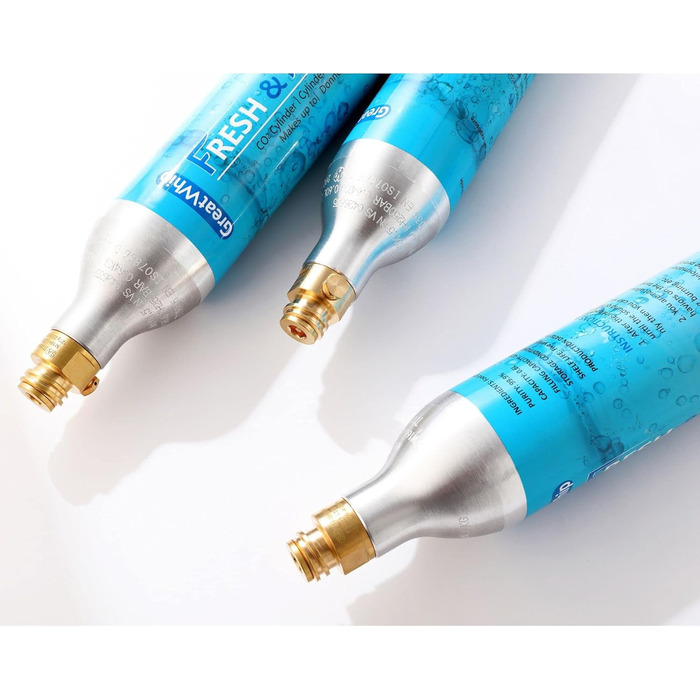 Циліндр 60 л для виробника газованої води, карбонатор преміум-класу, що загвинчується, сумісний із звичайними виробниками газованої води, SodaStream, Aarke тощо, 425 г перероблений різьбовий циліндр * Не для швидкого підключення, 2 шт., CO2