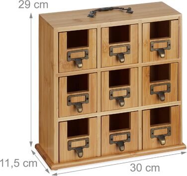 Органайзер для чаю Relaxdays, 9 відділень, бамбук, ВxШxГ 29 x 30 x 11,5 см, для стояння або підвішування, для зберігання чаю, натуральний