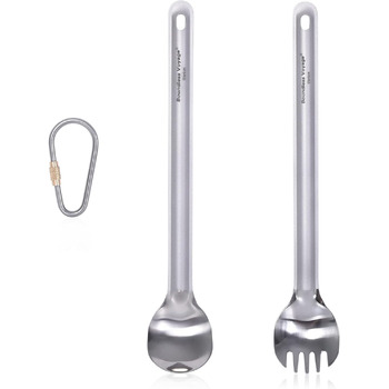 Титанова ложка з довгою ручкою Виделка Свинина Кемпінговий суп Рис Закуски Столові прибори з полірованою чашею Ультралегкі аксесуа