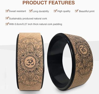 Колесо для йоги Liery, колесо для йоги з натурального корку, фітнес-колесо, порожнисте покращення, нахили назад, розтяжка, пілатес, кругова йога, аксесуар