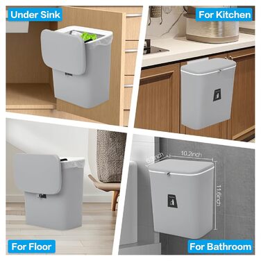 Відро для компосту для кухні, 9-літрове відро для сміття, на стільницю або під раковину, підвісне невелике відро для сміття з криш