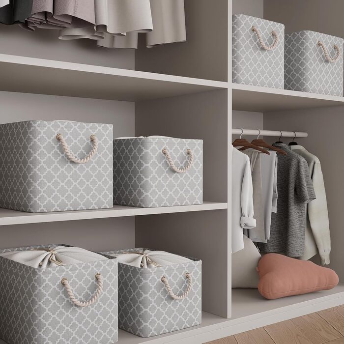 Коробка для зберігання OUTBROS 33 x 23 x 20 см Кошик для зберігання з тканини зі шнурком і ручкою, складні коробки для зберігання (ліхтар/сірий, 3 шт.) Ліхтар/сірий M (3 шт.)