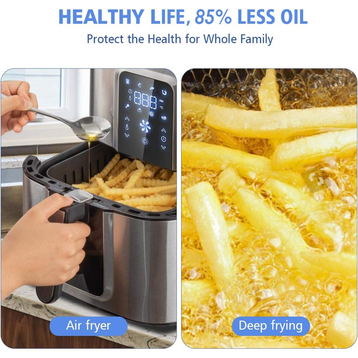 Фритюрниця OZEANOS 5.5 л, потужність 1800 Вт, цифрова сенсорна панель, готові програми, таймер до 30 хвилин - можна мити в посудомийній машині, OT-AF-55SM-DIGITAL 5.5 л