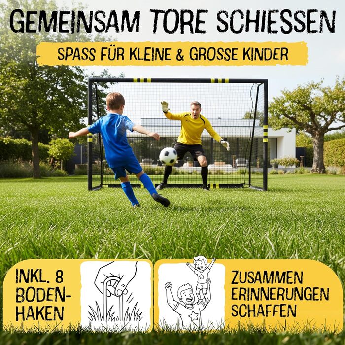 Дитячі футбольні ворота FRIEDO 120x180, 160x240, 200x300 см Сертифіковано CE Стійкі до іржі та атмосферних впливів для саду Футбольні ворота зі стійкою підставкою Преміальні футбольні ворота з стійкою до розривів сіткою Ворота для вулиці XL - 200x300 см