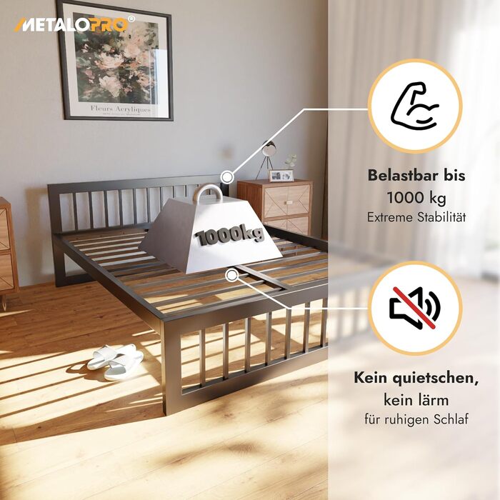 Металеве ліжко 120x200 см Вантажопідйомність до 1000 кг та складання &lt10 хв Міцний каркас ліжка з місцем для зберігання 37 см, без скрипу, чорного кольору Вертикальне 120x200 см