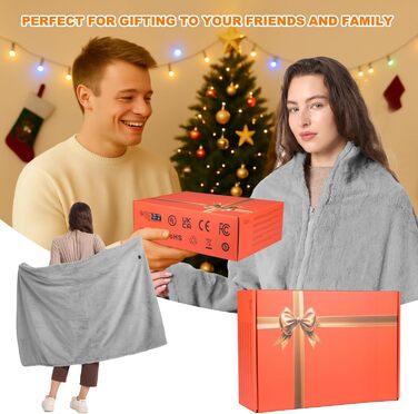 Бездротова ковдра з підігрівом 160x90 см з акумулятором 16000 мАг, фланелева електрична ковдра з підігрівом та 6-зонним обігрівом, 3 налаштування температури, ковдра з підігрівом, яку можна прати, для дивана, офісу, автомобіля, кемпінгу (сіра)