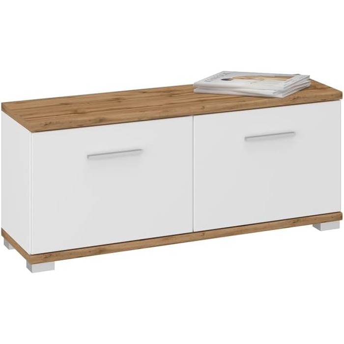 Шафа для одягу Lomadox 5 предметів з дзеркалом та лавкою для взуття в білому кольорі з дубом Шафа для передпокою в сучасному стилі