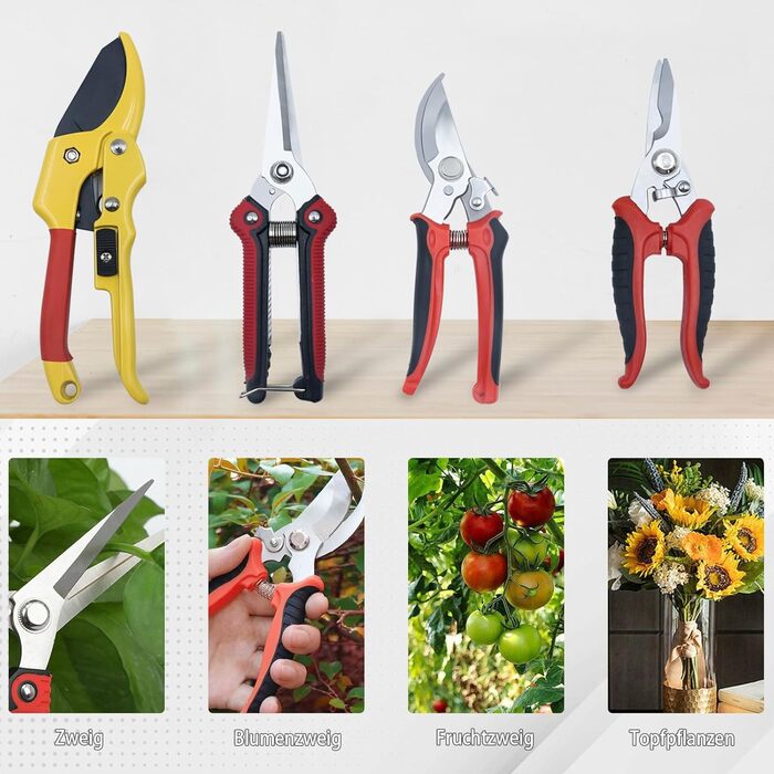 Набір садових ножиць/ножиць для дерев/ножиць для троянд із 4 предметів із сумкою для зберігання, набір садових інструментів для гілок, рослин, квітів, фруктів, гілочок діаметром різання до 23 мм