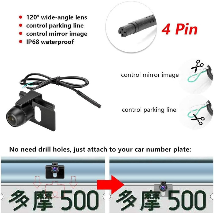 Камера заднього виду з монітором Камера заднього виду Автомобільний IP68 Водонепроникна система датчиків паркування нічного бачення 4.3-дюймовий РК-екран заднього виду