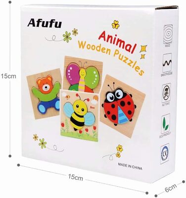 Дерев&39яний пазл, дерев&39яна іграшка Afufu від 1 2 3 років, 4 елементи, дерев&39яний пазл Монтессорі іграшка для малюка, тварина