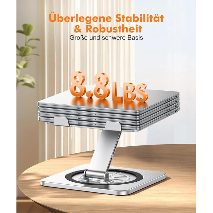 Підставка для ноутбука EIWUY з поворотним механізмом на 360, регульована, алюмінієва, ергономічна, з вентиляцією та функцією складання. Сумісна з MacBook Air/Pro (10-16)