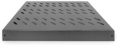 Розсувна полиця DIGITUS - 19 дюймів - 1U - Монтаж спереду та ззаду - Вантажопідйомність 25 кг - Для мережевих шаф та серверних стійок - Глибина шафи від 600 мм - Чорний, глибина 368 мм, чорний