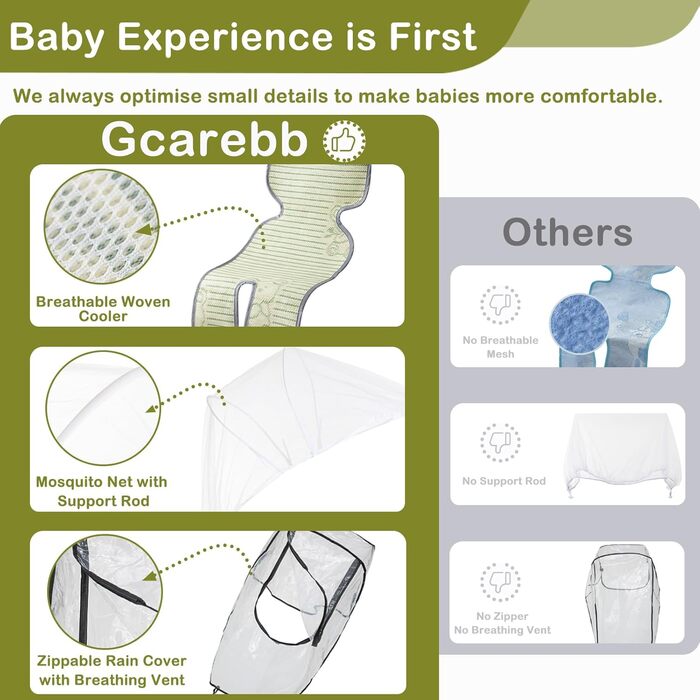 Коляска Gcarebb 3 в 1, коляска-тростина з автокріслом, складна портативна коляска в один клік, комбінована коляска з алюмінієвою р