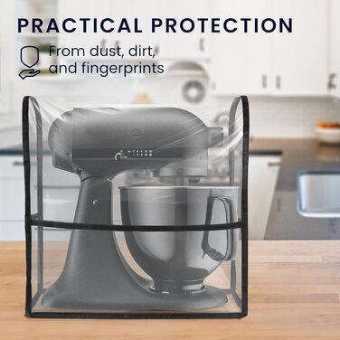 Чохол kwmobile TPU прозорий сумісний з KitchenAid 4.3-4.8 літрів - з 3 відділеннями - Кришка пилозахисної кришки для кухонного комбайна прозорого чорного кольору