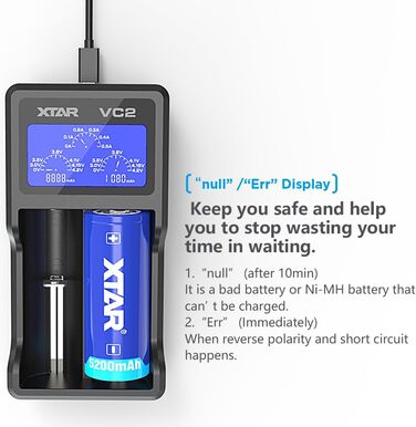Зарядний пристрій Xtar VC серії VC2 VC2 Plus VC4, USB, РК-дисплей, одночасно заряджає літій-іонні та нікель-металгідридні акумулятори VC2