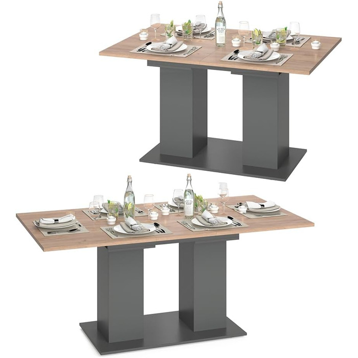 Обідній стіл Vicco Dix, розкладний обідній стіл, антрацит/золотий дуб, 140 x 90 см