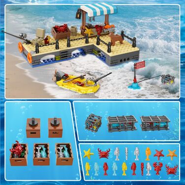 Конструктор HiWEEGO City Fishing Boat Shipyard Boat Construction Kit HG1047, 762 деталі, плавучий човен