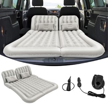 Надувний матрац для позашляховика, автомобільний надувний матрац з повітряним насосом та 2 подушками, портативний двосторонній товстіший автомобільний матрац для кемпінгу, подорожей, активного відпочинку на природі (сірий)