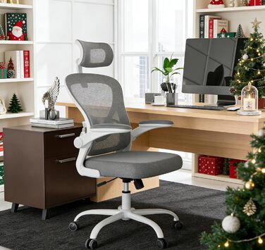 Ергономічне офісне крісло Gotland з сітки з 3D-підлокітниками та поперековою опорою, регульоване по висоті крісло для домашнього офісу та офісу, темно-сіре