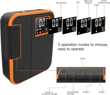 Акумуляторний компресор Woowind, електричний повітряний насос для автомобіля та велосипеда електричний, 150 PSI, включаючи адаптер Presta, Schrader і Dunlop для велосипеда Dp3-помаранчевий
