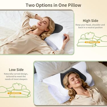 Подушка для зняття болю в шиї, ортопедична подушка з піни з ефектом пам&39яті, ергономічна подушка для сну на боці, подушка для підтримки шиї для сну на боці, спині та животі, 61,7x37x13/13,6 см, сірий