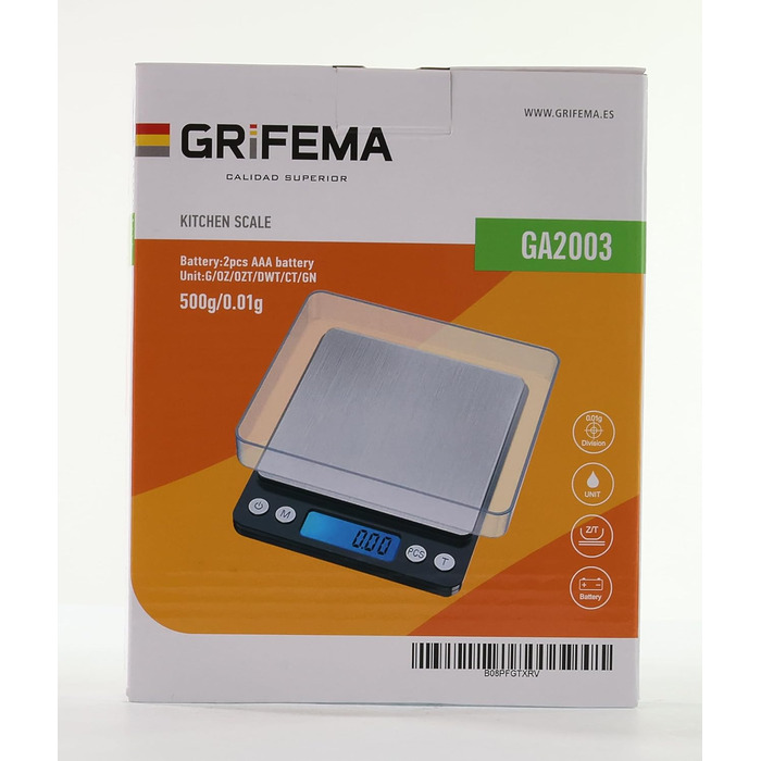 Кухонні ваги GRIFEMA цифрові професійні (висока точність 0,01г-500г) - тонкі ваги з РК-дисплеєм та 2 батарейками, автоматичне збер