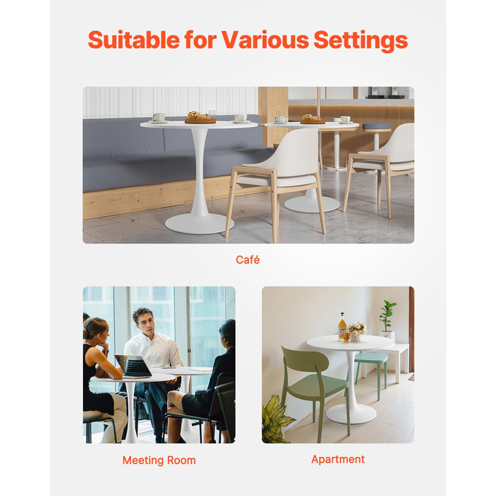 Круглий обідній стіл VEVOR, Кухонний стіл, Дерев&39яний стіл (80 см / вантажопідйомність 113,4 кг) для 2-4 осіб, Сучасні офісні столи з основою у формі тюльпана, для кухні, дому, вітальні, білий (лише стіл)