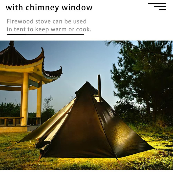 Одномісний надлегкий гарячий намет з домкратом для плити, намет-тіпі, кемпінг на свіжому повітрі, коньковий намет для намету-піч/дров&39яної печі, 4 сезони, полювання/трекінг, пірамідальний намет, чорний